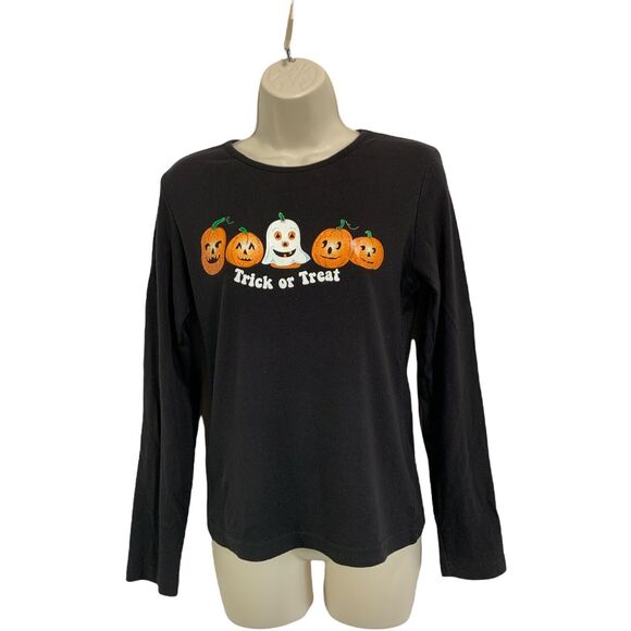 Holiday Editions Tops - Holiday Editions Small Long Sleeve Shirt Womens Black Tee Trick or Treat Pumpkin